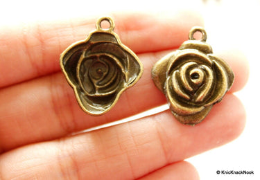 2 x Zinc Alloy Bronze Tone Rose Charms